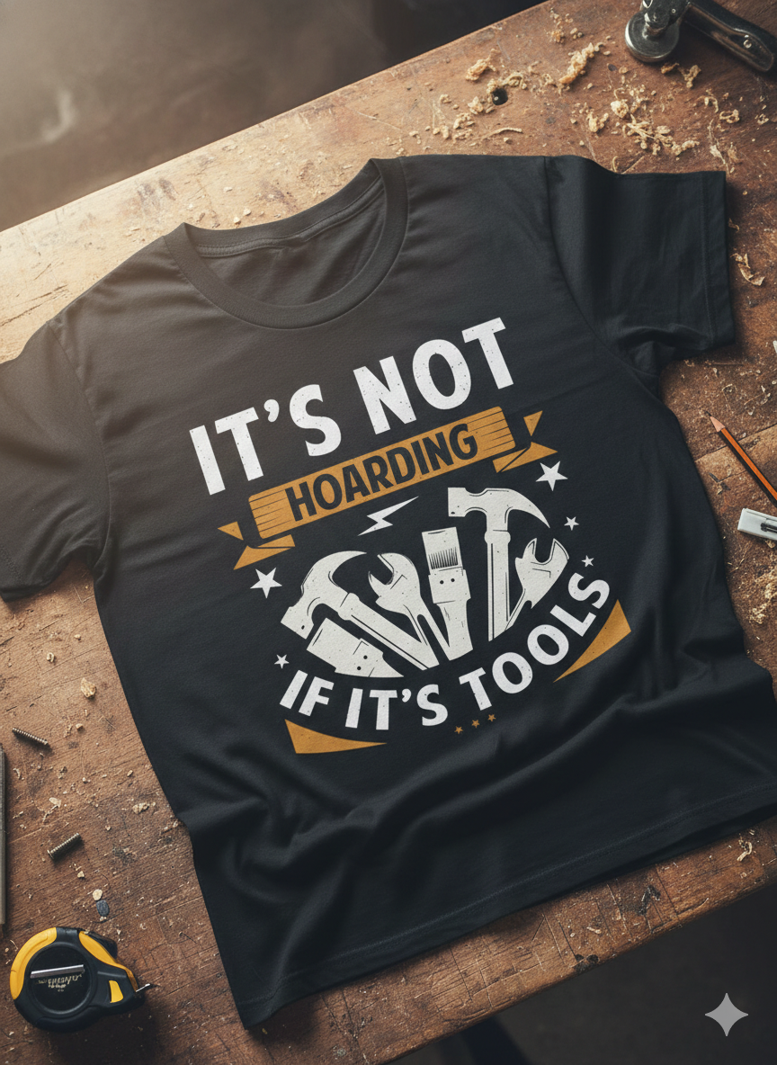The t-shirt is printed with humorous sayings about carpenters, carpentry, and woodworking.